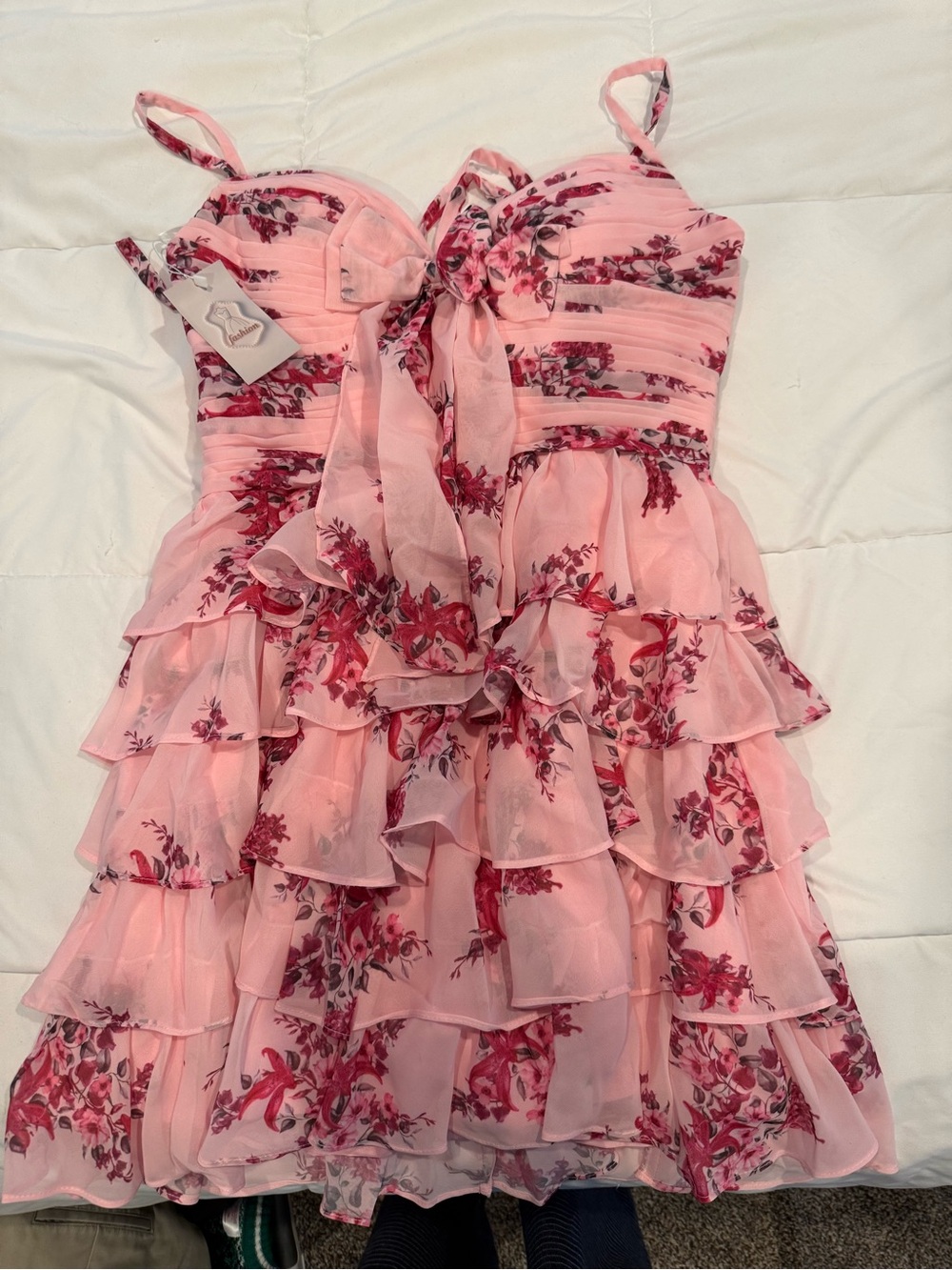 Pink Floral Ruffle Party Dress